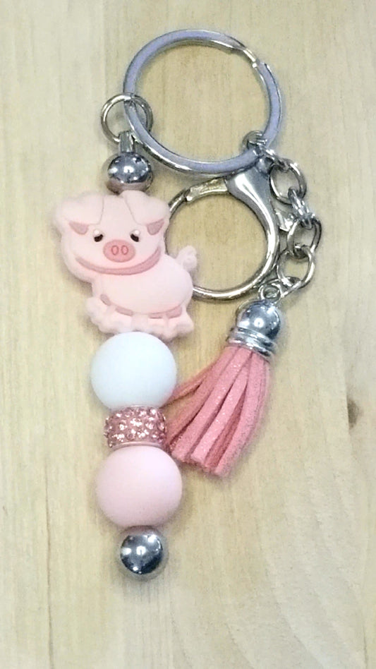 Pig Silicone Beaded Keychain