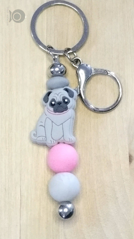 Pug Silicone Beaded Keychain