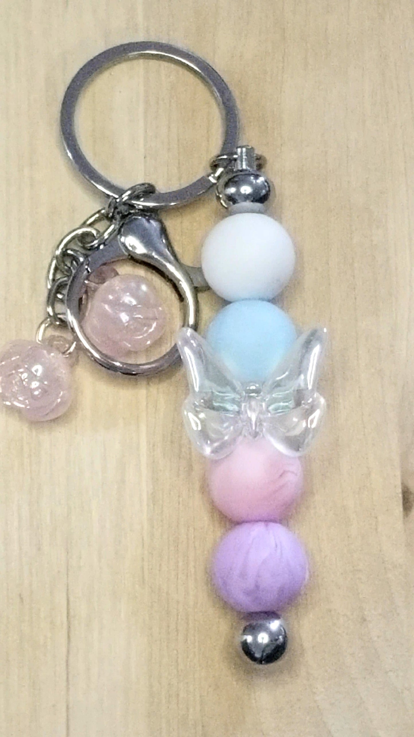 Silicone Beaded Keychain With Acrylic Butterfly and Rose