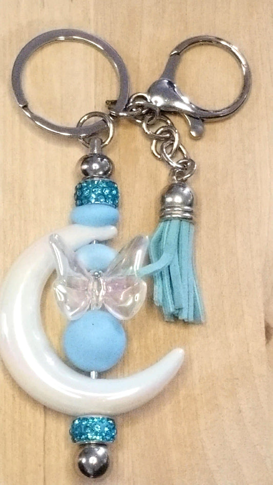 Silicone Beaded Keychain With Acrylic Butterfly and Rose