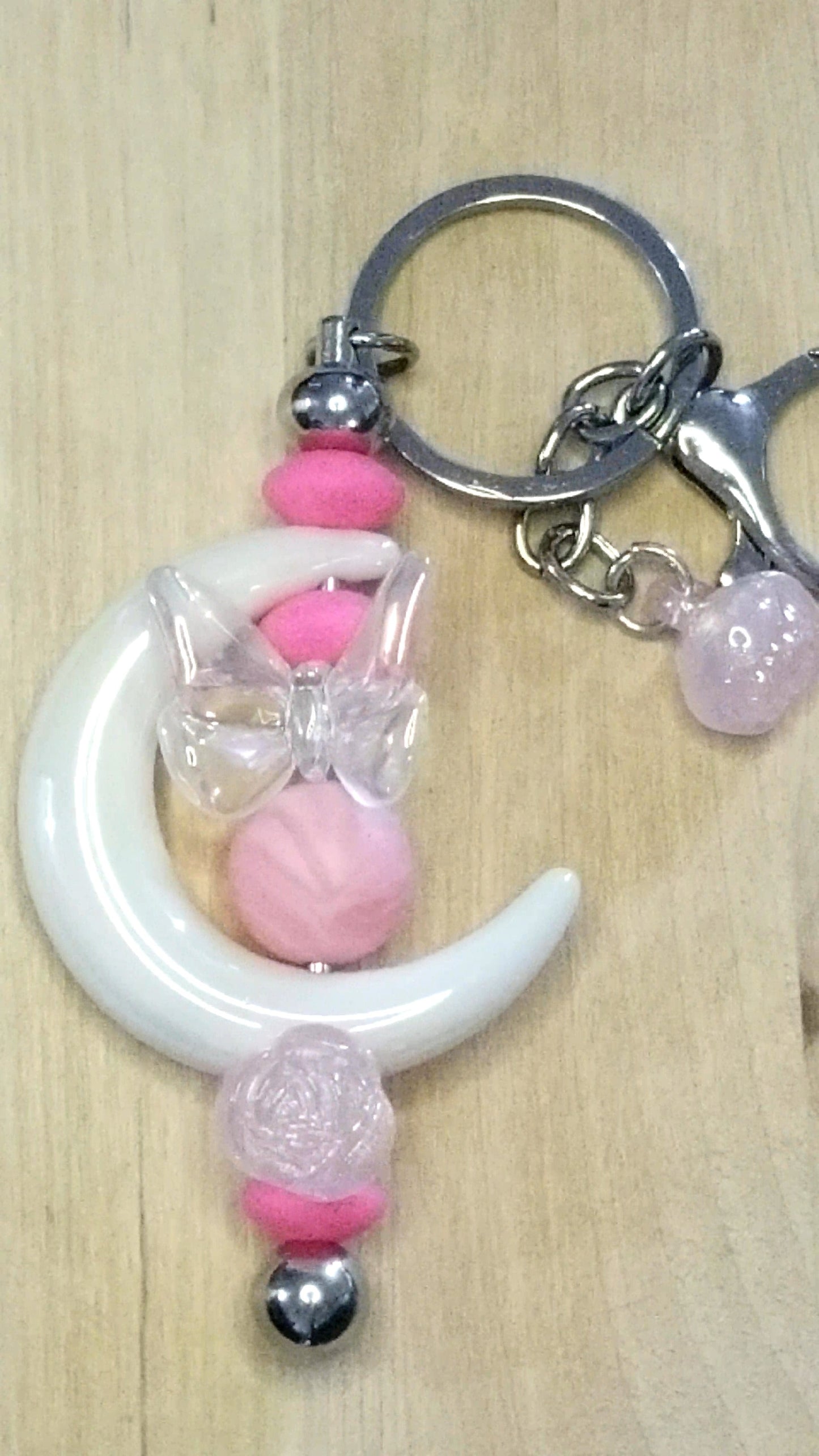 Silicone Beaded Keychain With Acrylic Butterfly and Rose