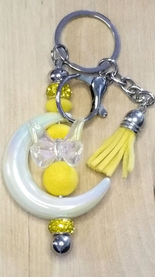 Silicone Beaded Keychain With Acrylic Moon and Butterfly