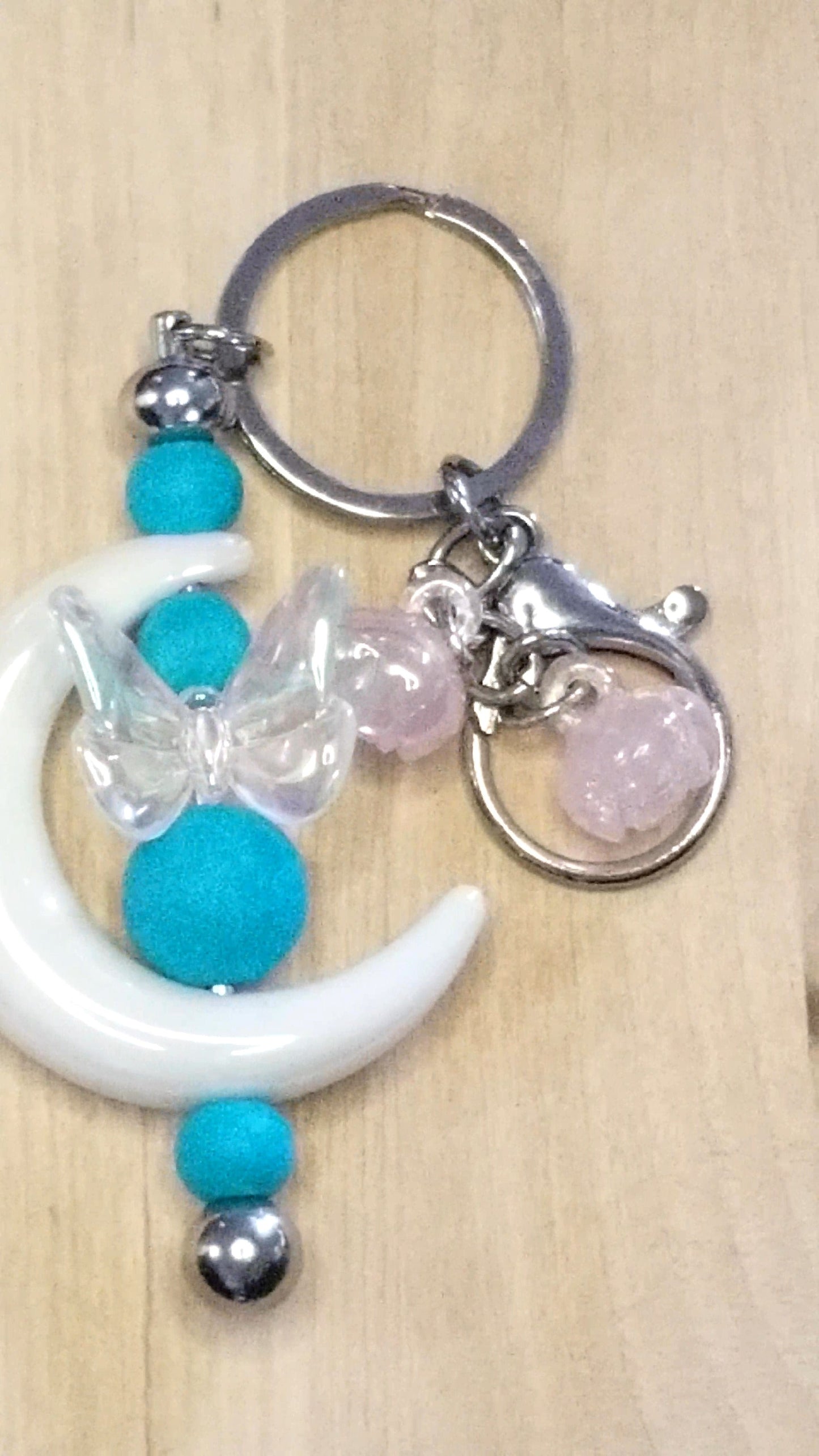 Silicone Beaded Keychain With Acrylic Moon and Butterfly