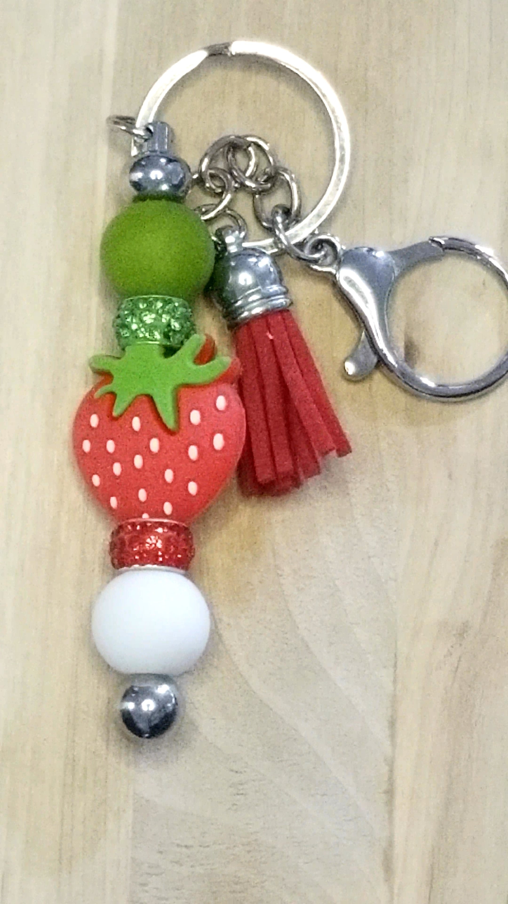 Strawberry Silicone Beaded Keychain