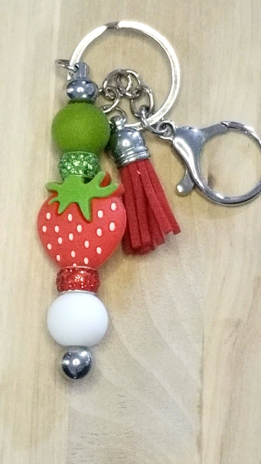 Strawberry Silicone Beaded Keychain