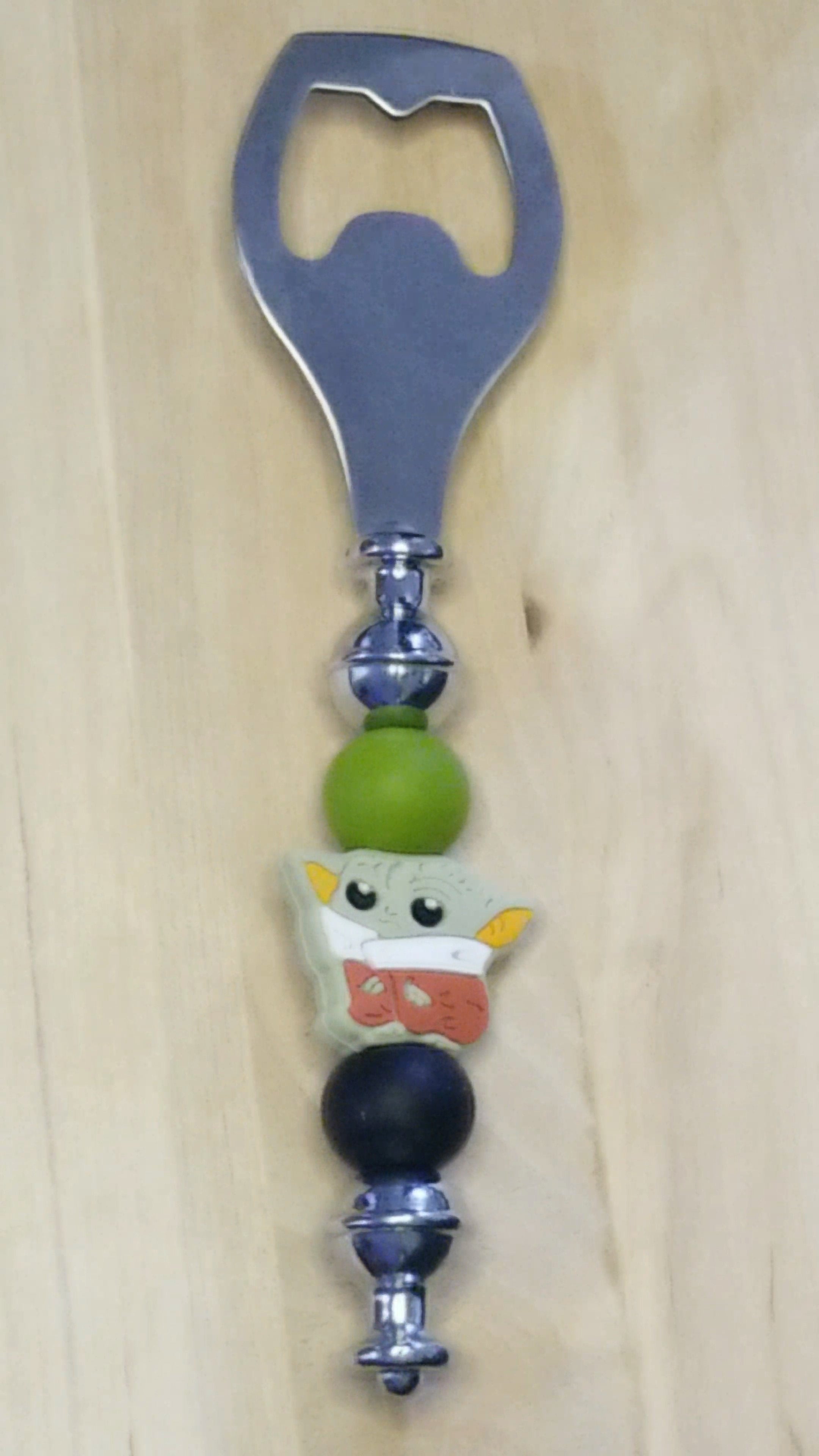 Green Alien Silicone Beaded Bottle Opener