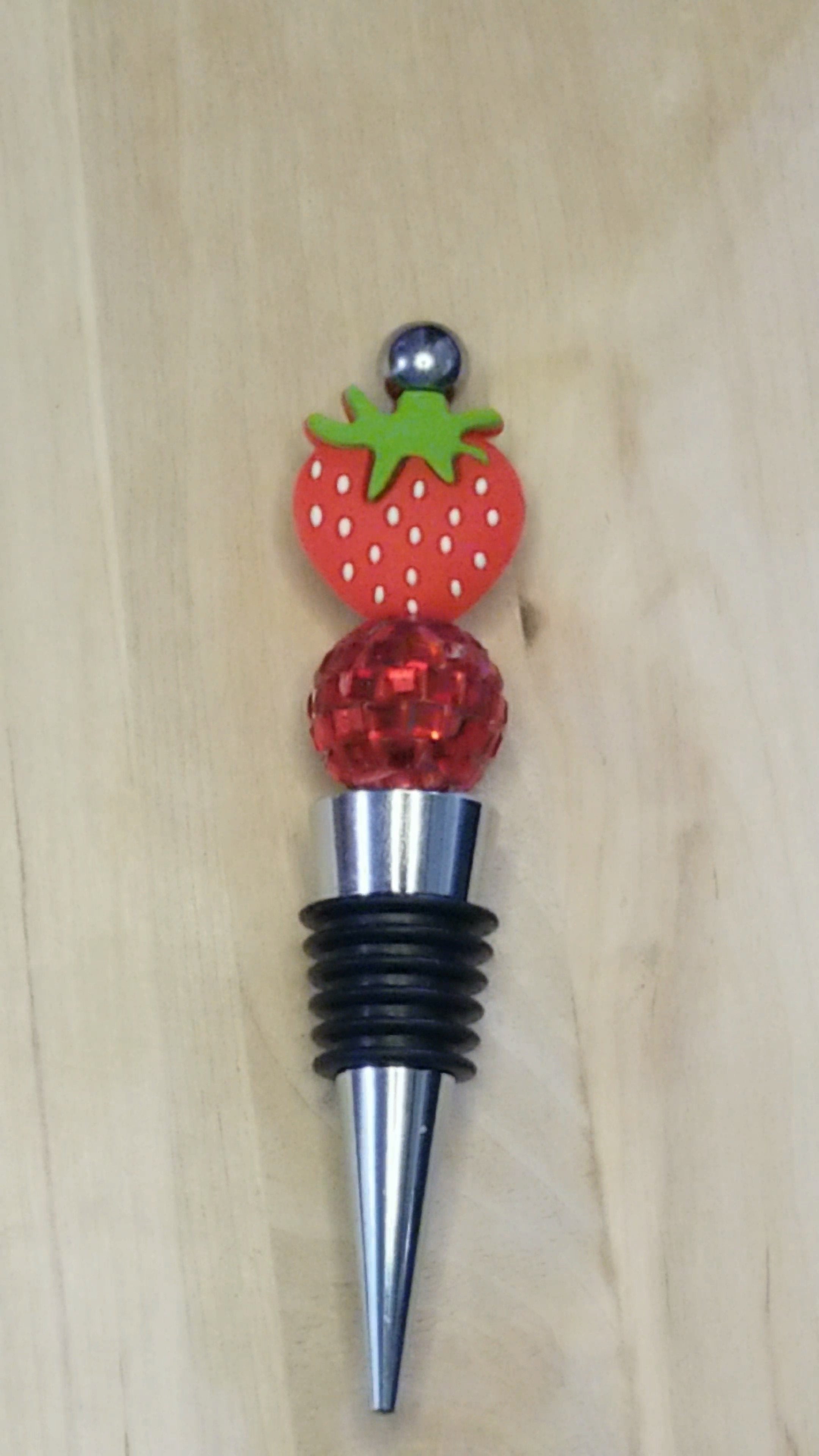 Strawberry Silicone Beaded Wine Stopper