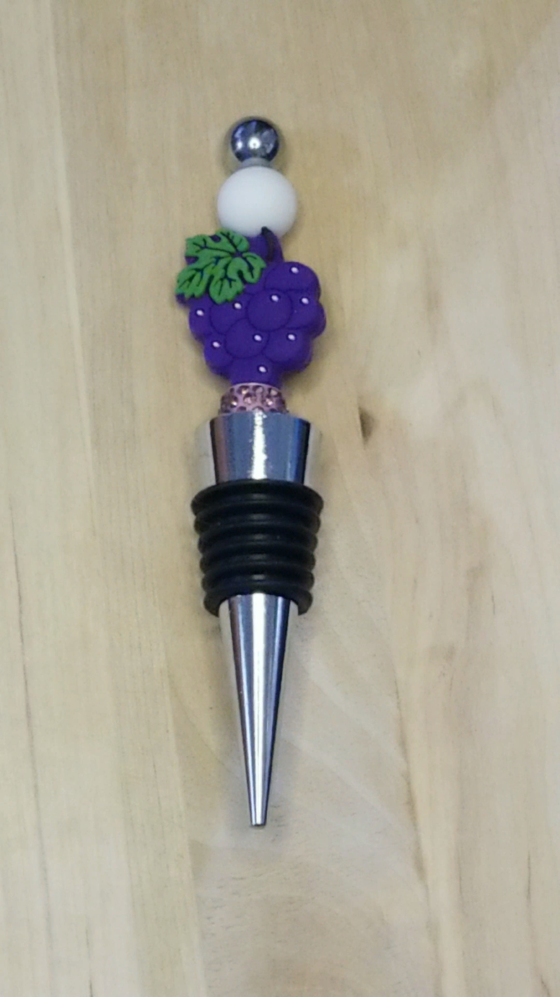 Grape Silicone Beaded Wine Stopper with Rhinestone Spacer