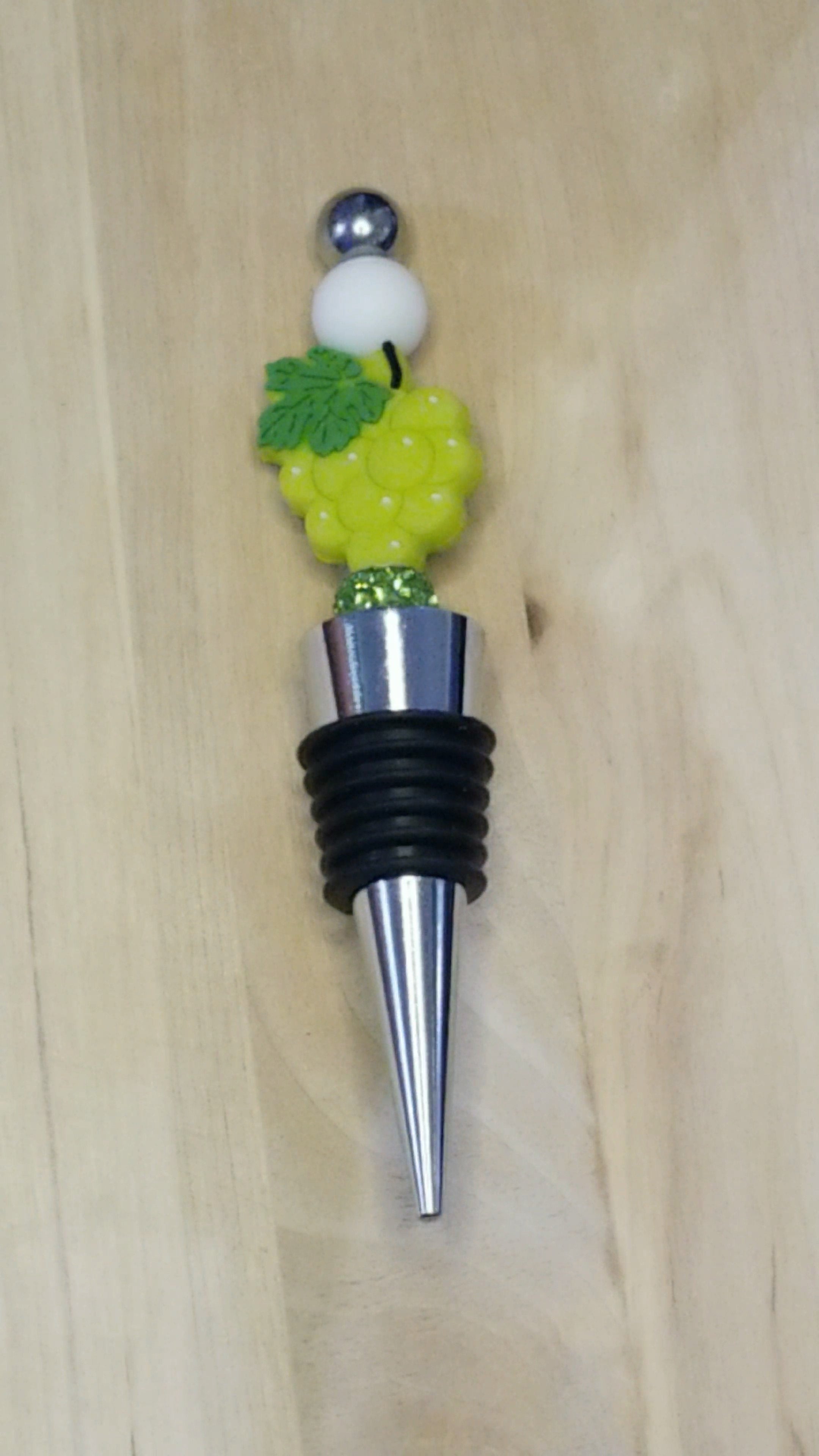 Grape Silicone Beaded Wine Stopper with Rhinestone Spacer