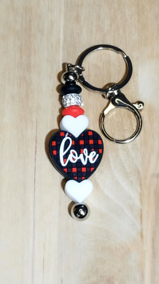 Love Heart Silicone Beaded Keychain