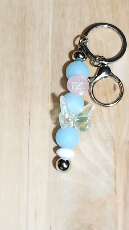 Silicone Beaded Keychain with Acrylic Butterfly and Rose