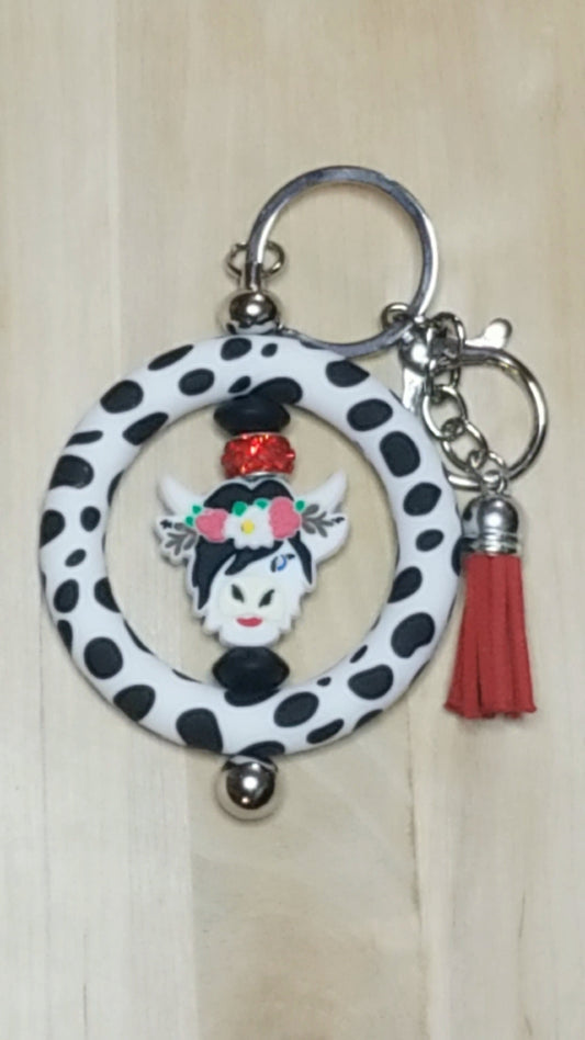 Cow Ring Shaped Silicone Beaded Keychain