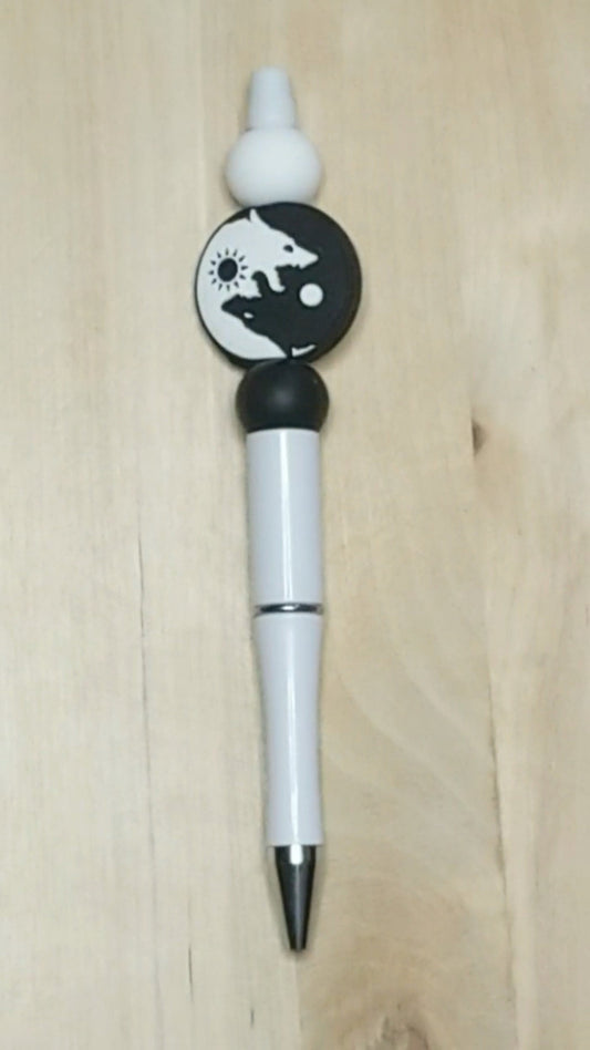 Wolf Yin and Yang Silicone Beaded Pen