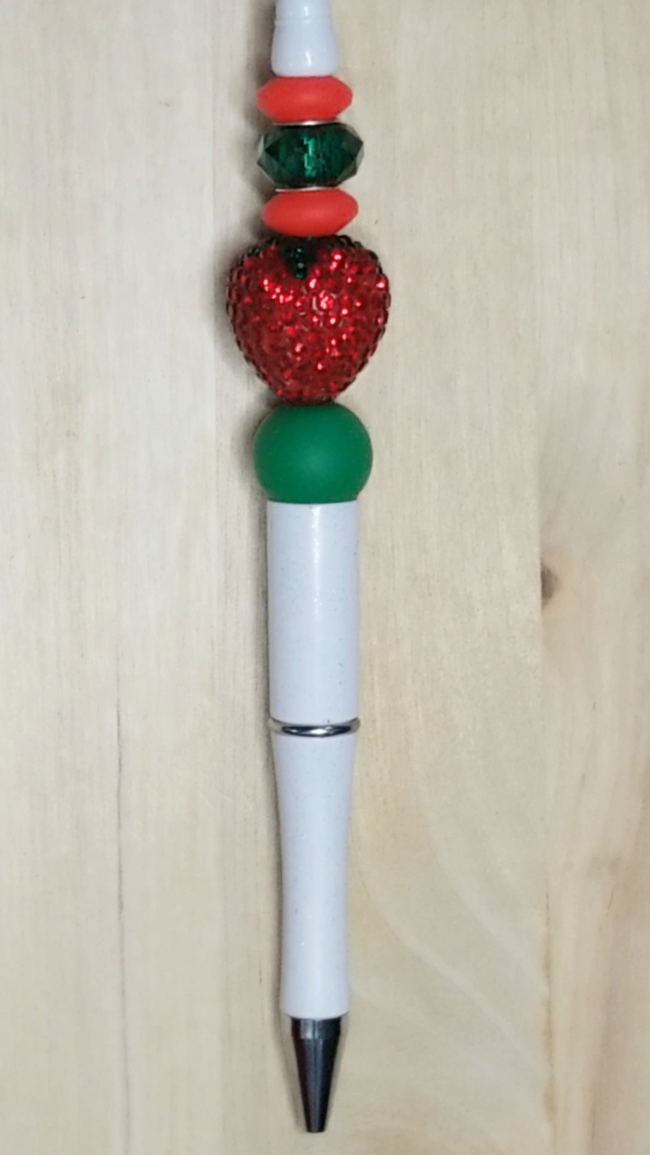 Rhinestone Strawberry Silicone Beaded Pen