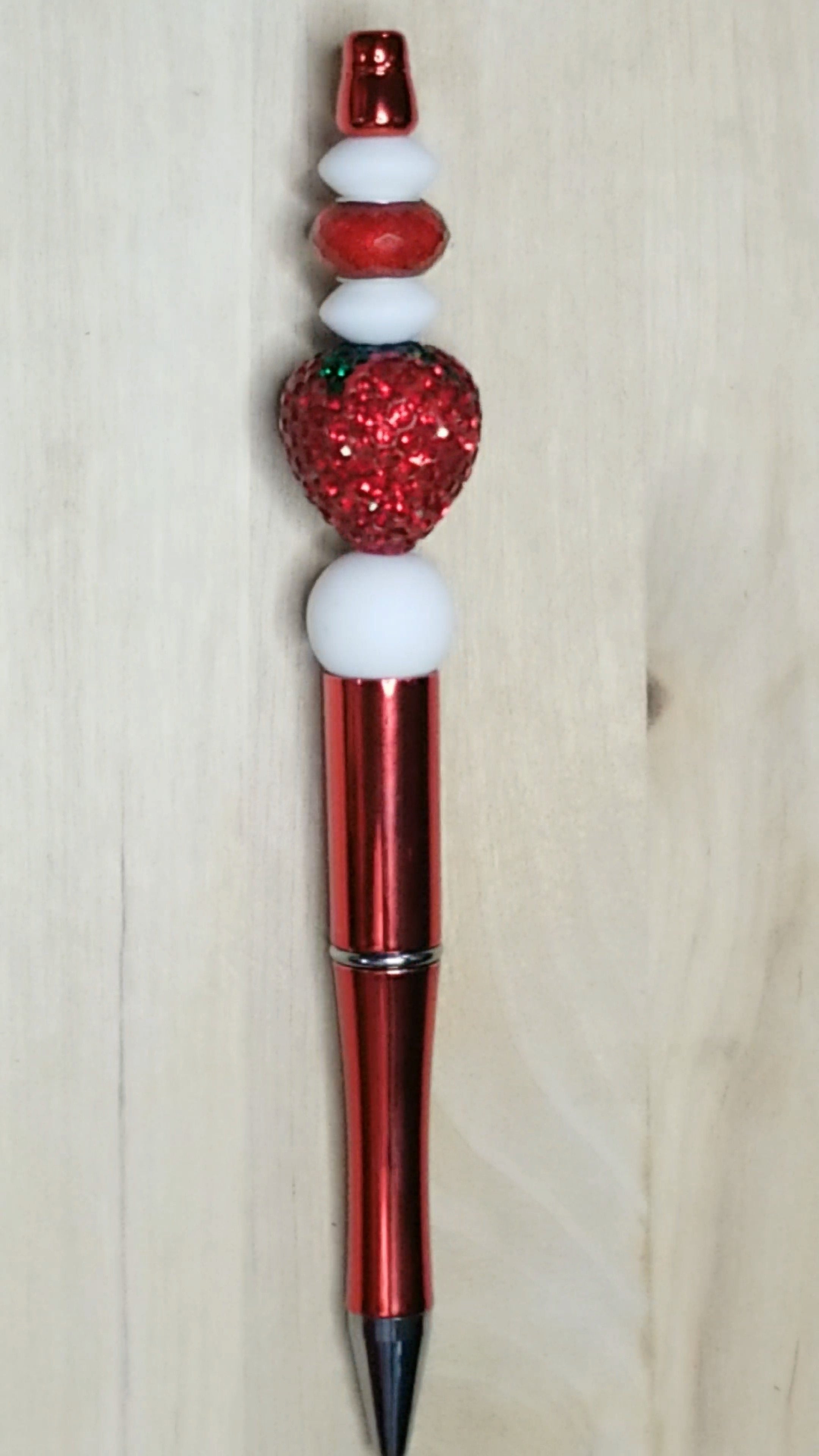 Rhinestone Strawberry Silicone Beaded Pen