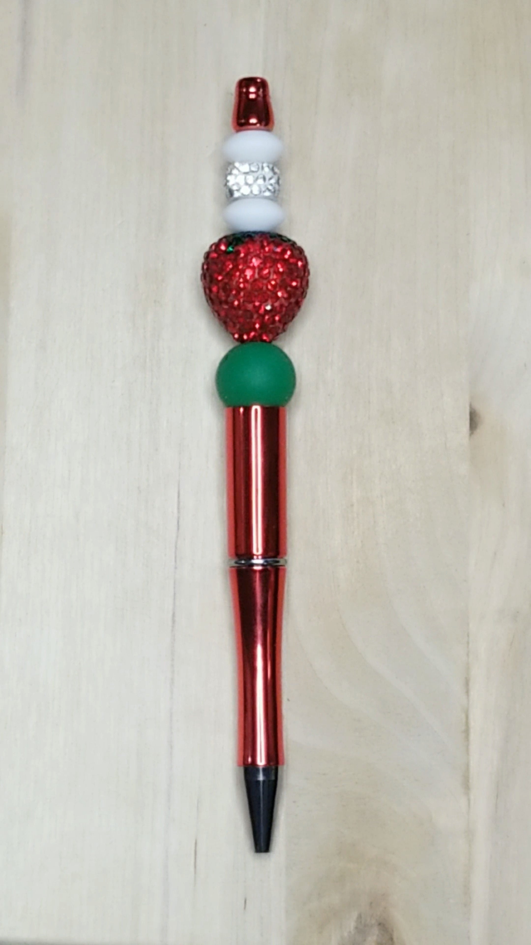 Rhinestone Strawberry Silicone Beaded Pen