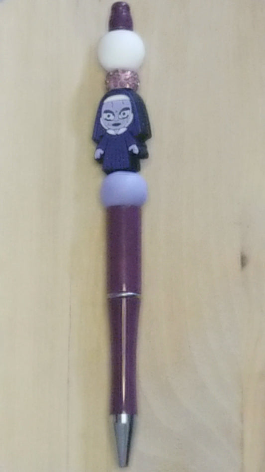 Spooky Nun Silicone Beaded Pen