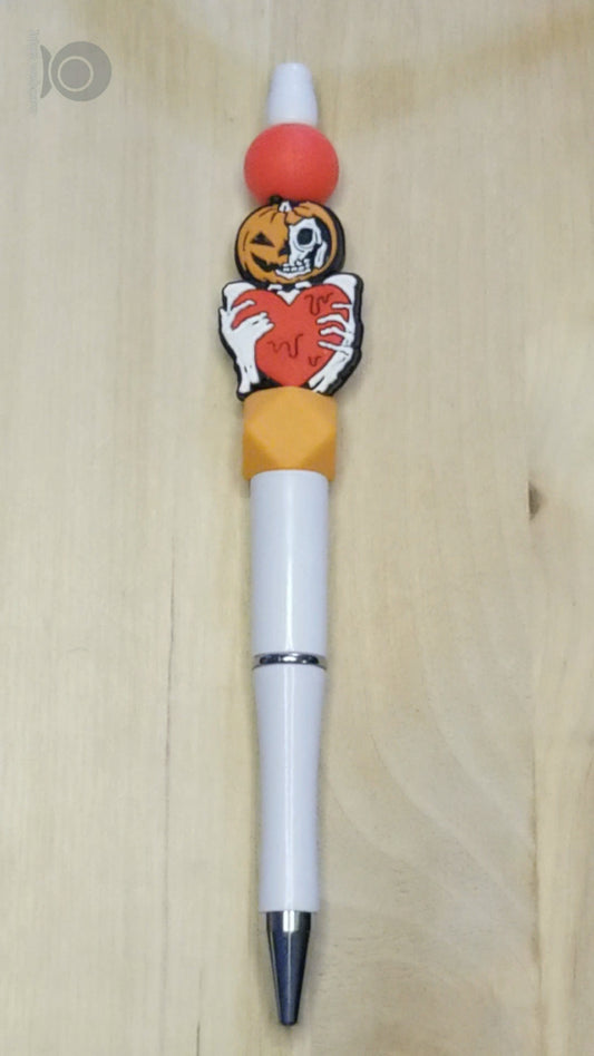 Skeleton with Heart Silicone Beaded Pen