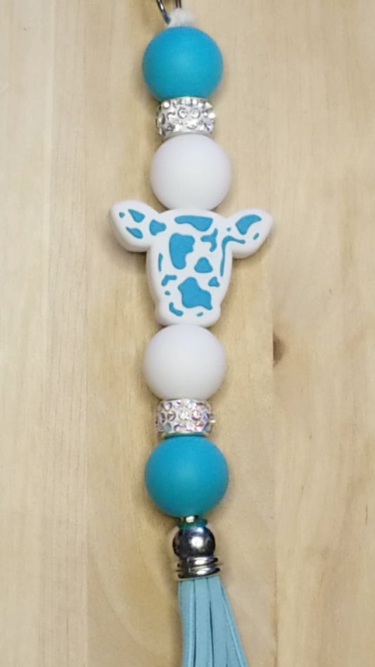 Cow Silicone Beaded Keychain with Cotton Cord