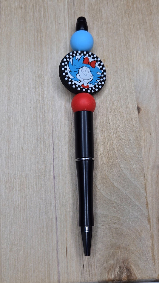 Blue Hair Character Silicone Beaded Pen